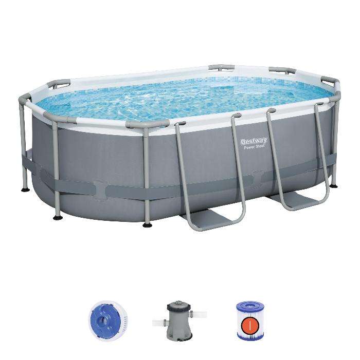 Каркасный бассейн Power Steel 305х200х84см, 3668л, фил.-насос 1249л/ч, попл.-дозатор, Bestway, 5614A BW фото 1